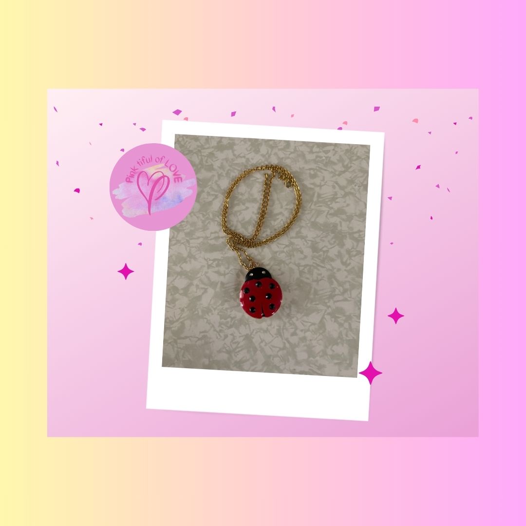 Ladybug locket pendant on a Gold Chain NecklacePink tiful of LOVE