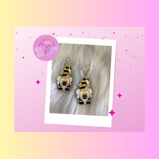 Honey Bee Gnome Wire earringsPink tiful of LOVE