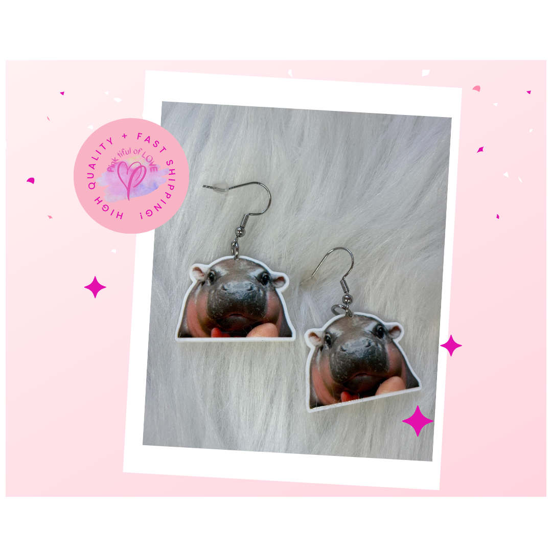 Moo Deng Hippo Wire Earrings