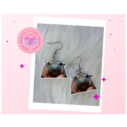 Moo Deng Hippo Wire Earrings