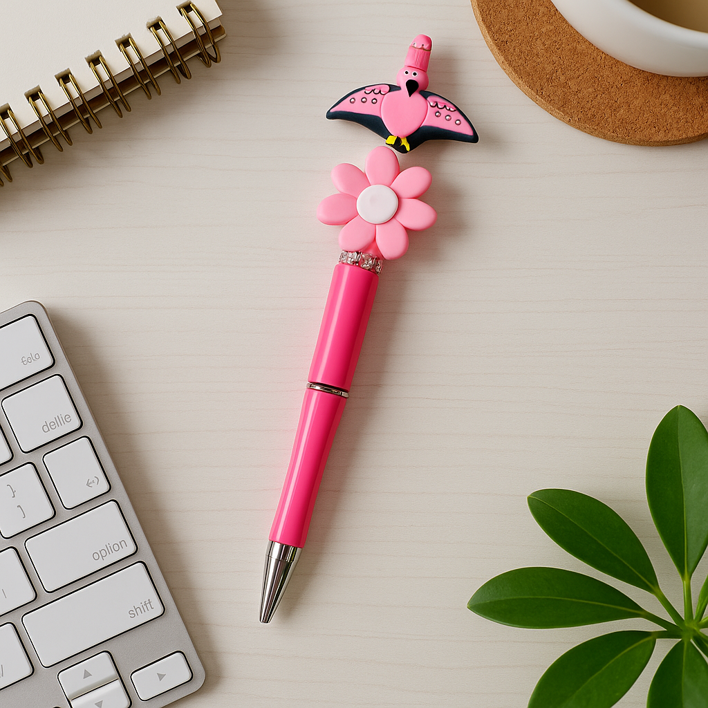 Pink Pterodactylus & Daisy Beadable Pen