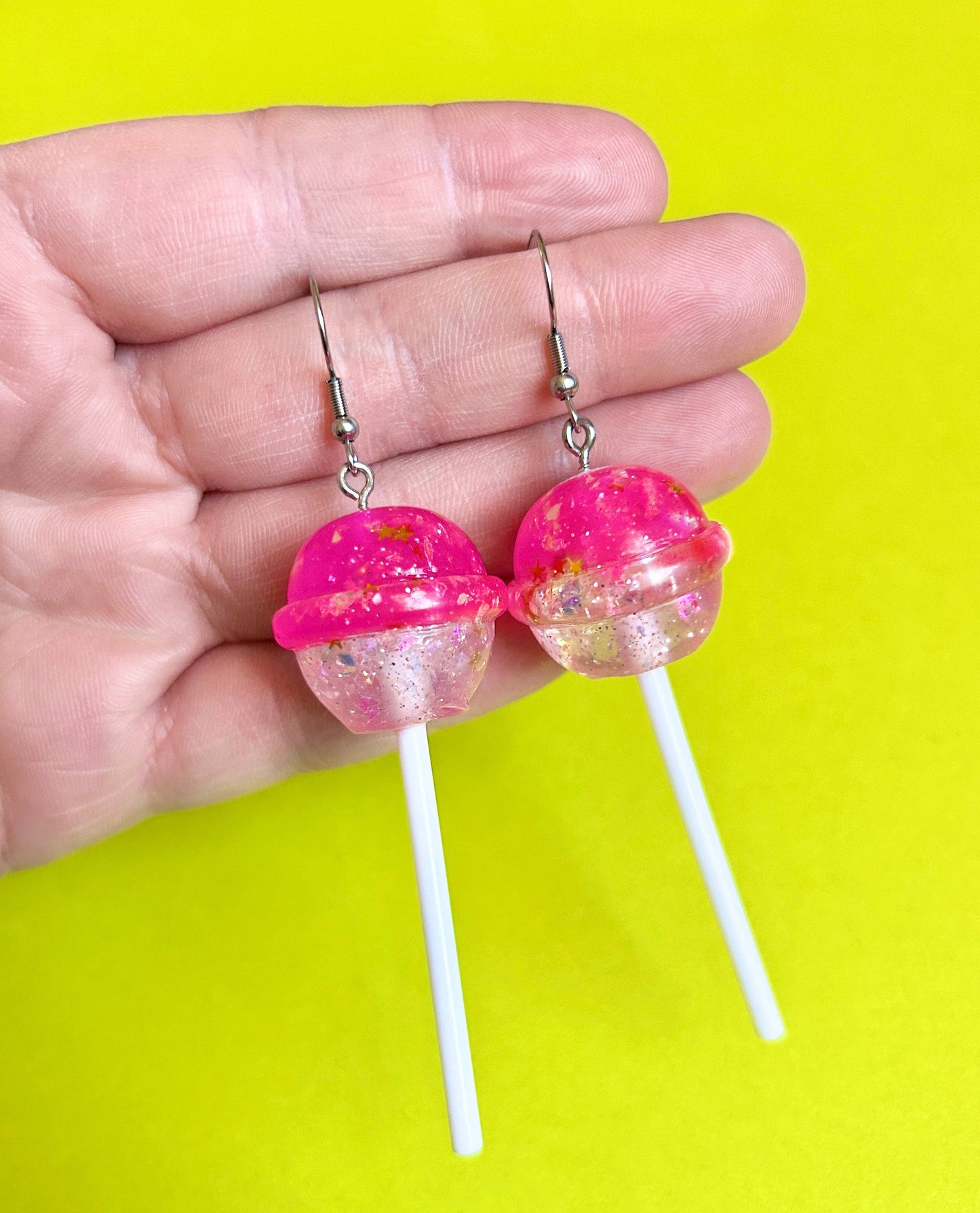 Pink Glitter Lollipop Dangle Earrings