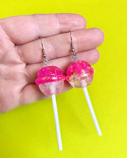 Pink Glitter Lollipop Dangle Earrings