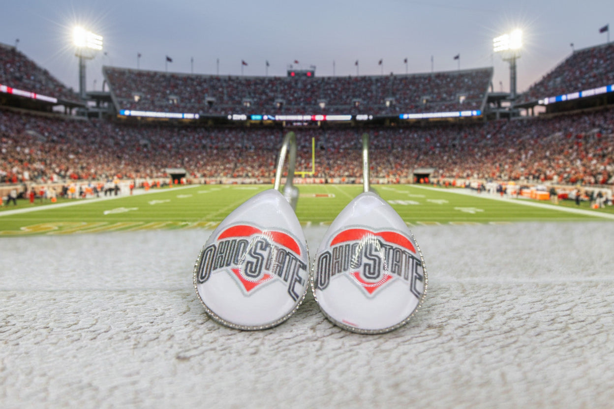 Ohio State French Lever Dangle Earrings | Handmade Glass Fan Jewelry