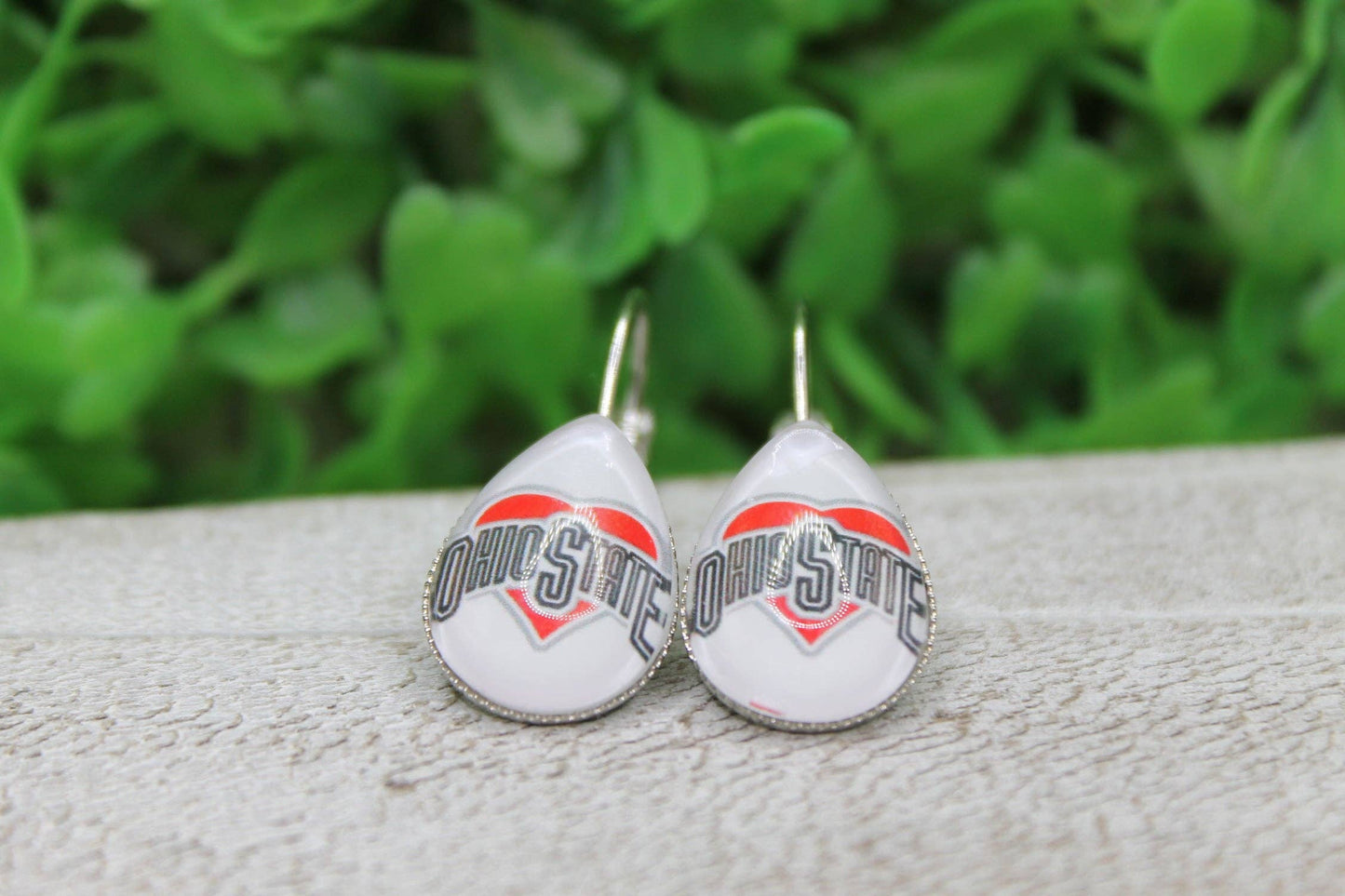Ohio State French Lever Dangle Earrings | Handmade Glass Fan Jewelry