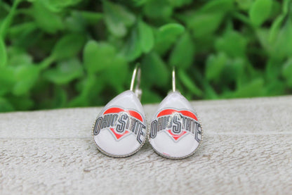 Ohio State French Lever Dangle Earrings | Handmade Glass Fan Jewelry