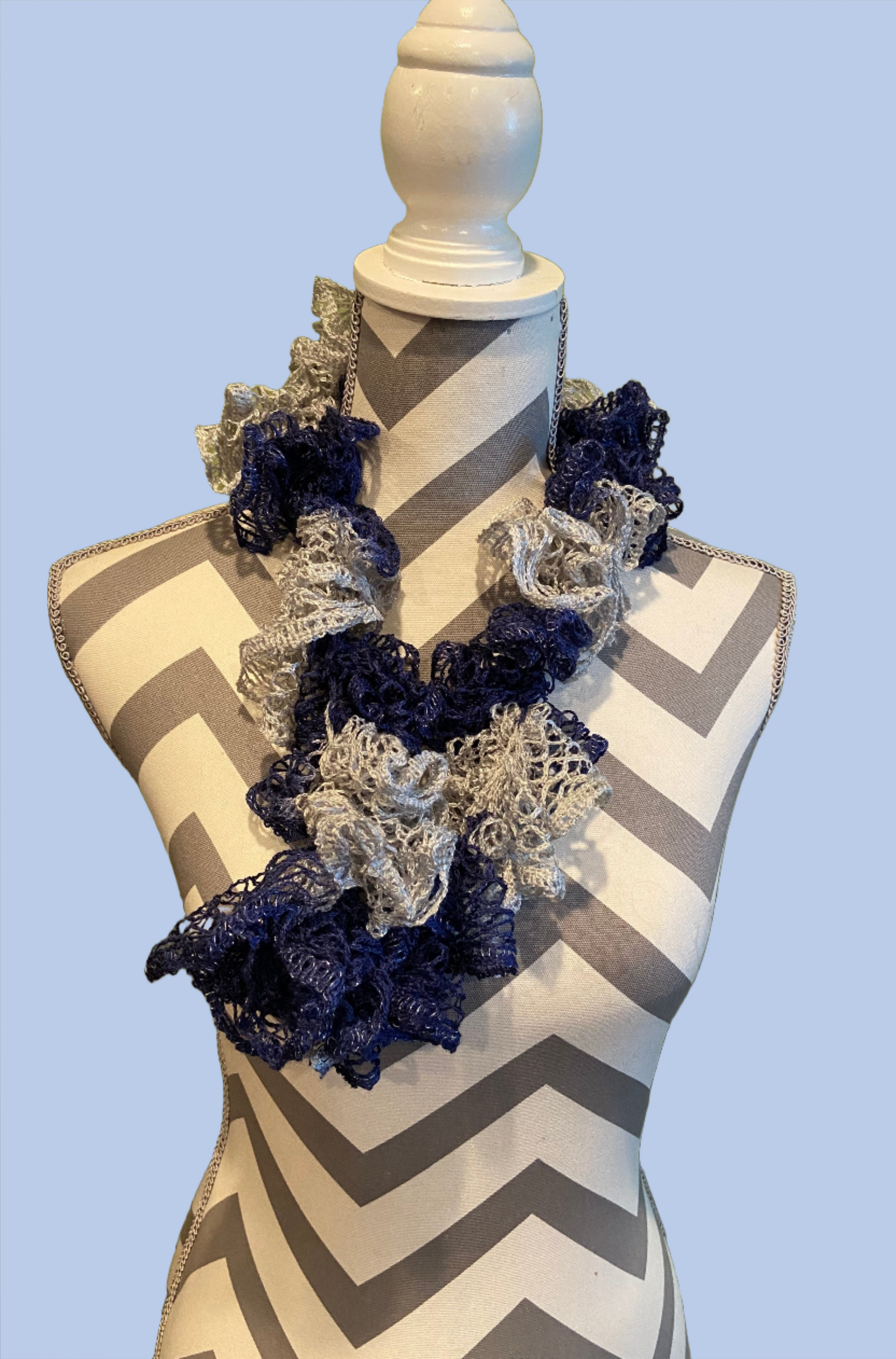 Ruffled Scarf handmade with Blue and Grey Team Sashay YarnPink tiful of LOVE