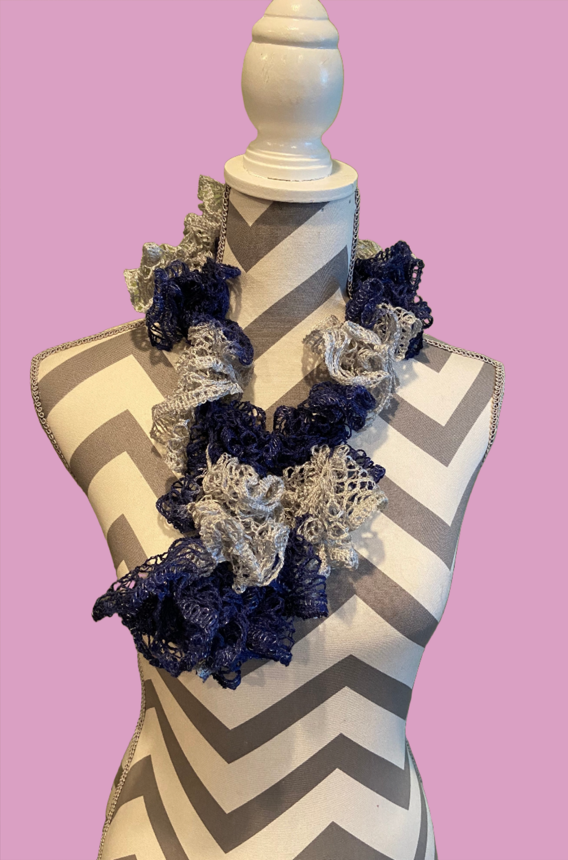 Ruffled Scarf handmade with Blue and Grey Team Sashay YarnPink tiful of LOVE