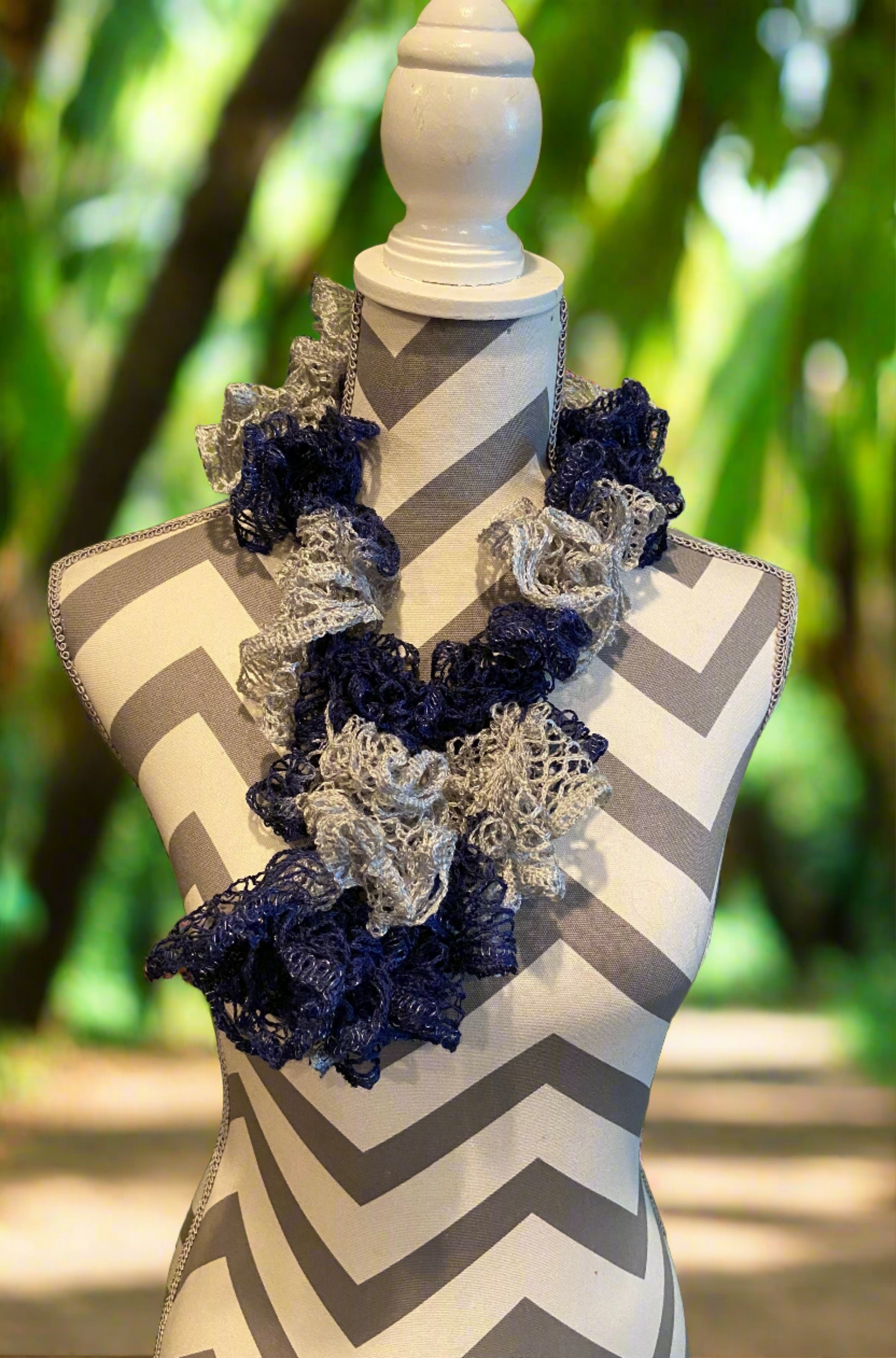 Ruffled Scarf handmade with Blue and Grey Team Sashay YarnPink tiful of LOVE