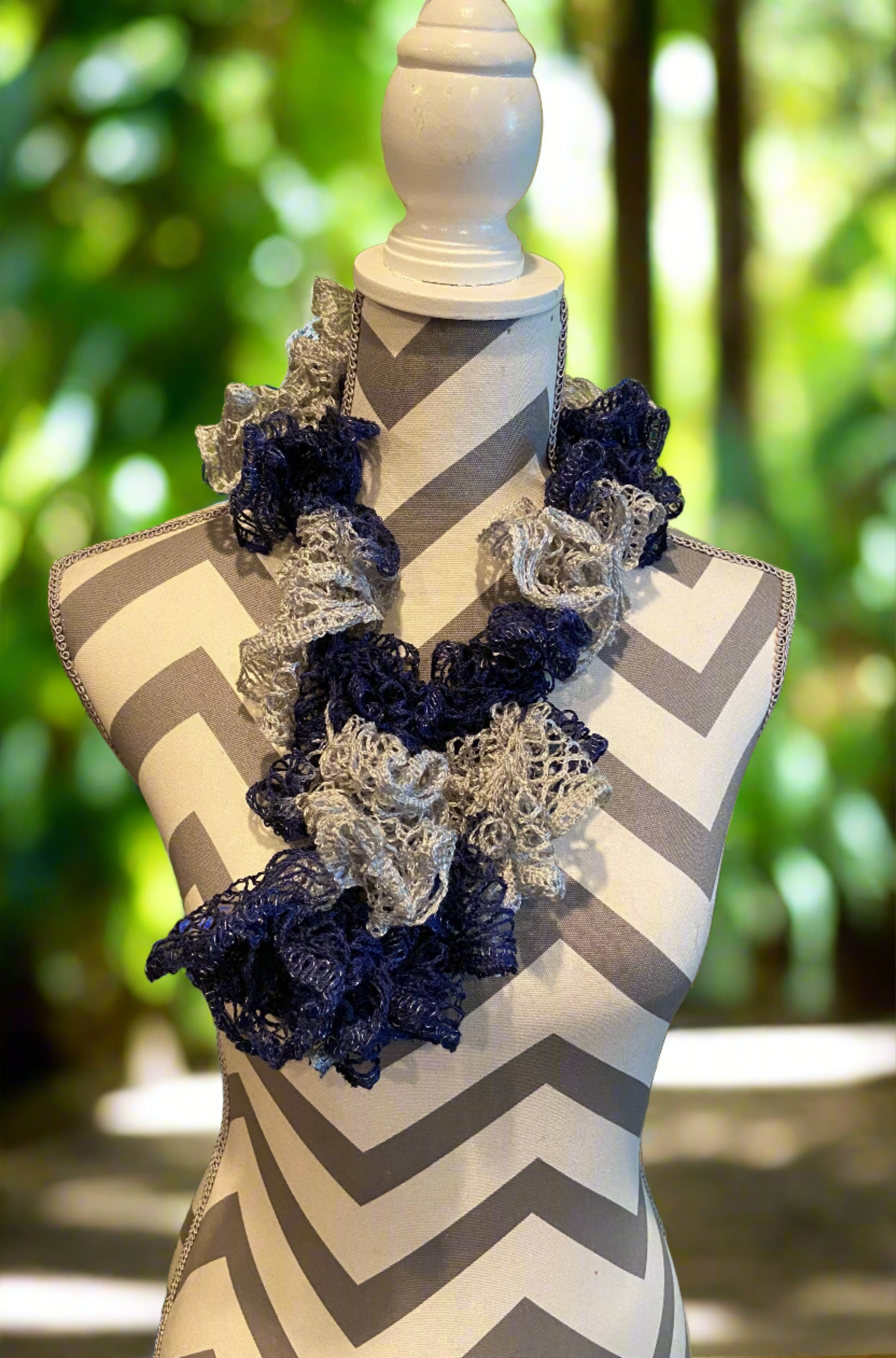 Ruffled Scarf handmade with Blue and Grey Team Sashay YarnPink tiful of LOVE