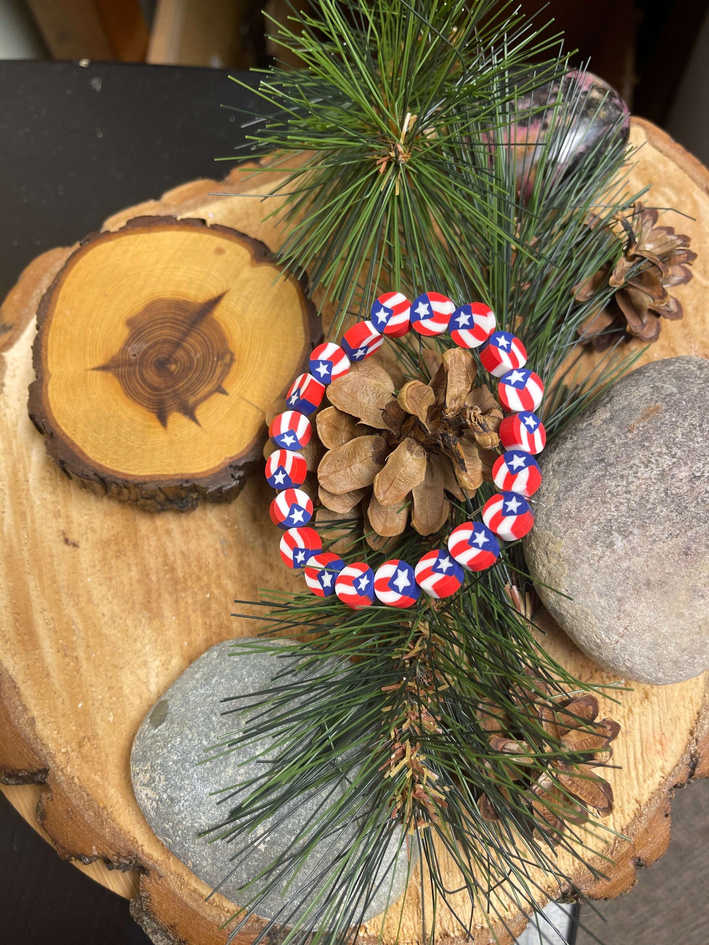 American Flag Clay Beaded Elastic/Stretch BraceletPink tiful of LOVE