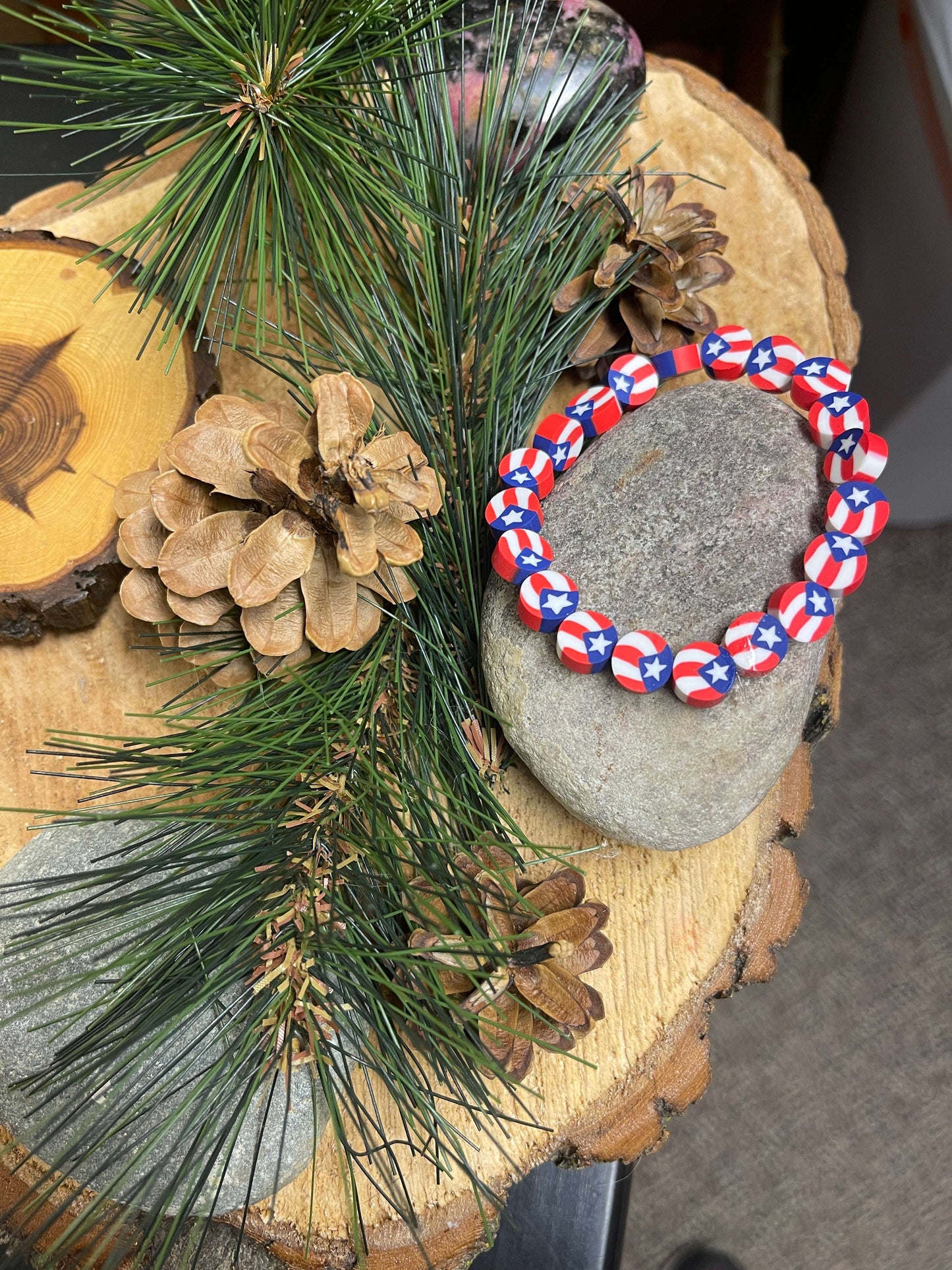 American Flag Clay Beaded Elastic/Stretch BraceletPink tiful of LOVE