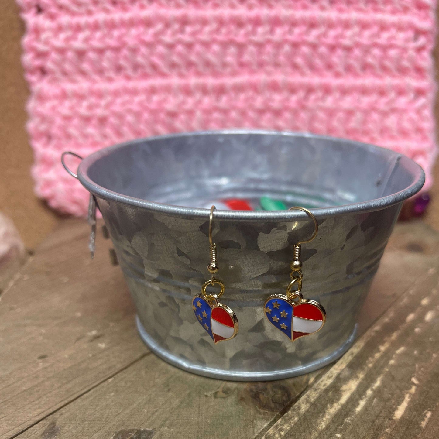 American Flag Heart Charm Wire EarringsPink tiful of LOVE