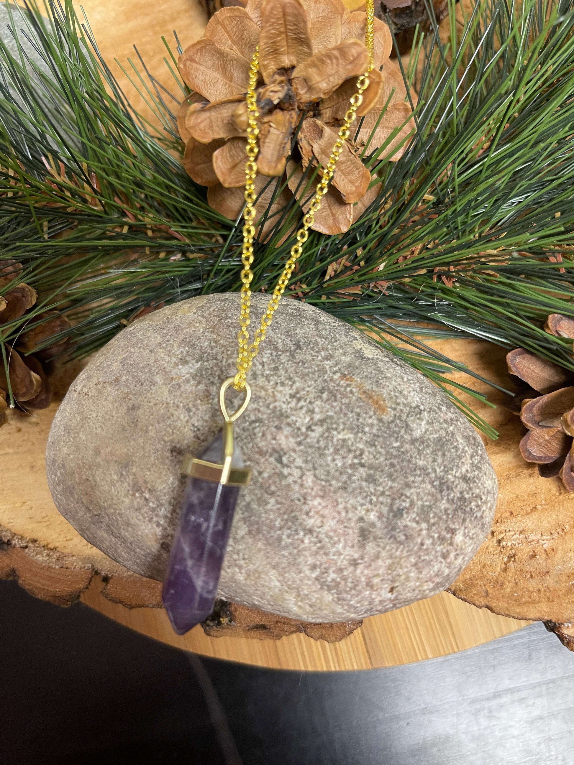 Amethyst  Pendulum Pendant on a Gold chain NecklacePink tiful of LOVE