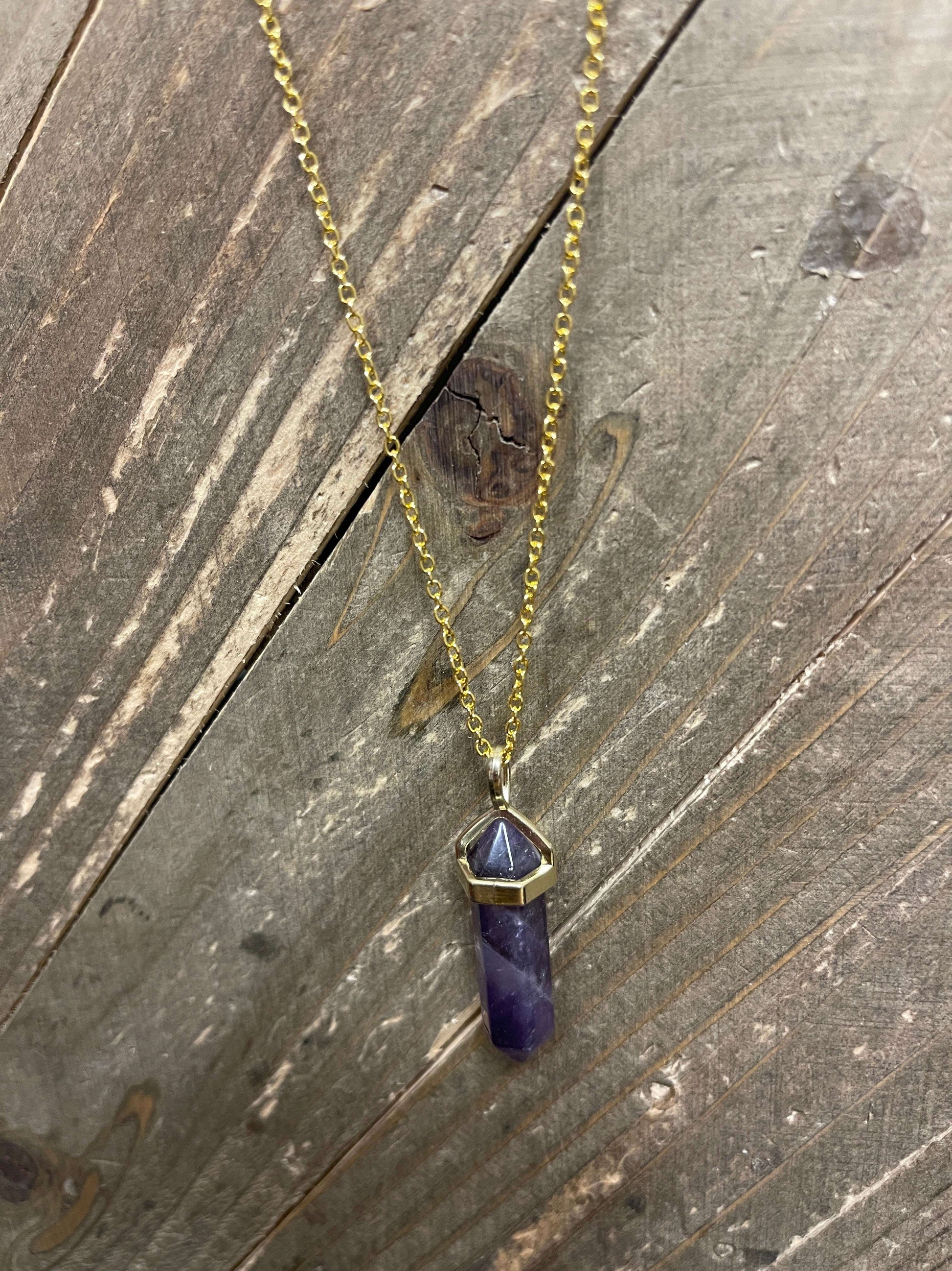Amethyst  Pendulum Pendant on a Gold chain NecklacePink tiful of LOVE