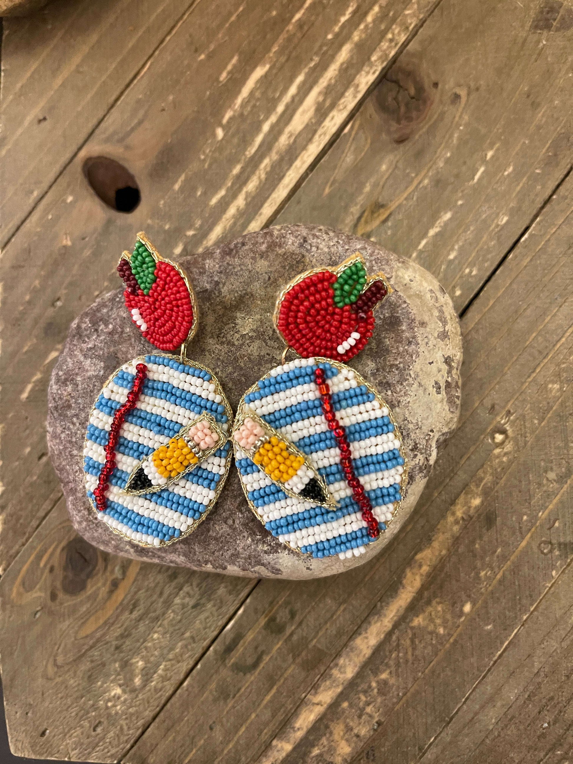 Apple Notebook Beaded Dangle EarringsPink tiful of LOVE