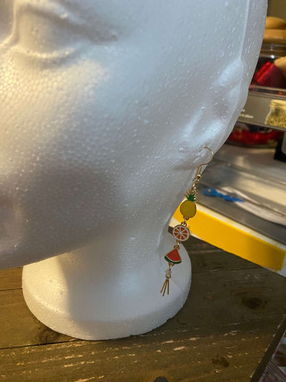 Asymmetrical Fruit Charm Wire Earrings (pineapple, orange slice and watermelon slice))Pink tiful of LOVE