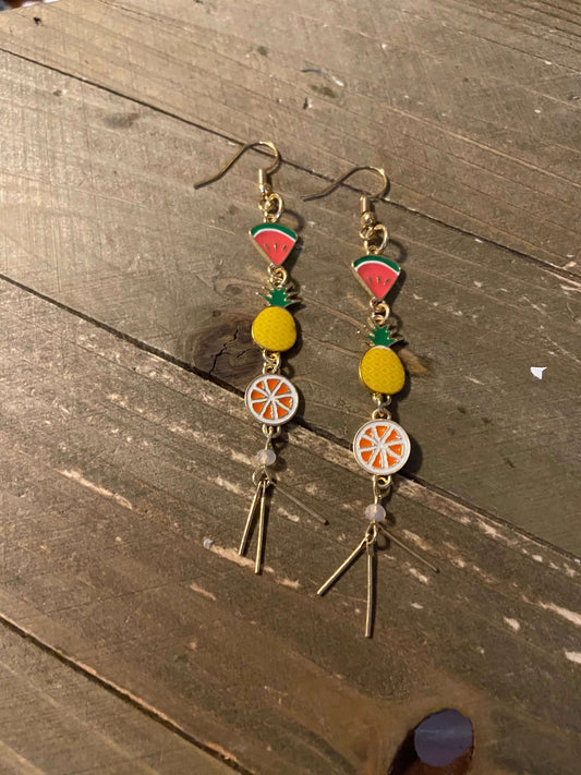 Asymmetrical Fruit Charm Wire Earrings (watermelon slice, pineapple &amp;amp; orange slice)Pink tiful of LOVE