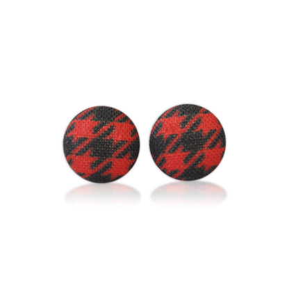 Red and Black Plaid (small) Fabric button Stud EarringsPink tiful of LOVE