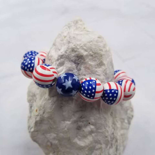 4th of July Wood; Patriotic Beaded Stretch BraceletPink tiful of LOVE