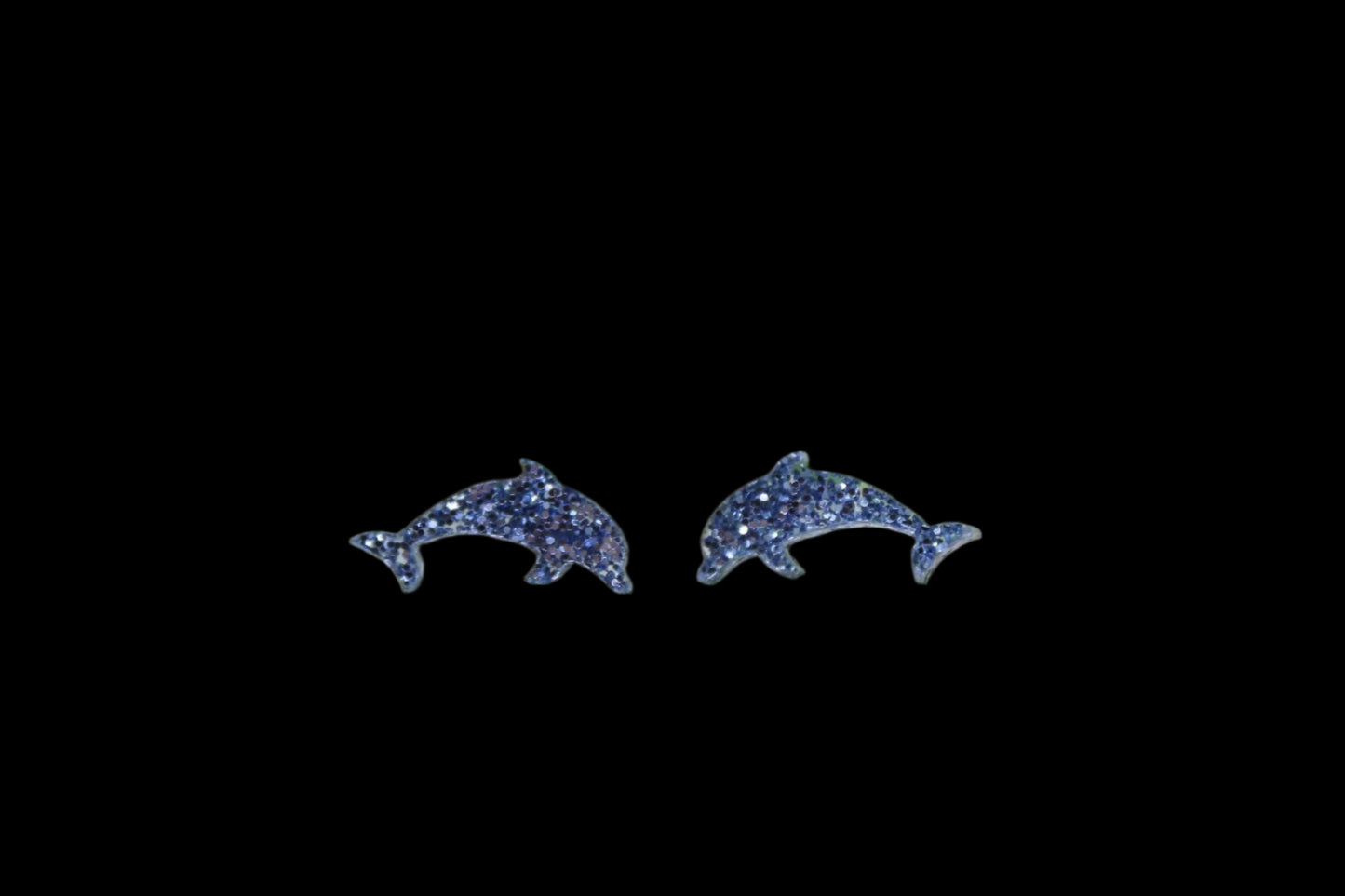 Blue Glitter Dolphins Stud Earrings