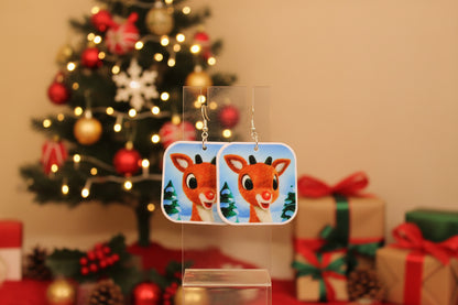 Rudolph the Red-Nosed Reindeer Dangle Earrings – Festive Acrylic Holiday Jewelry