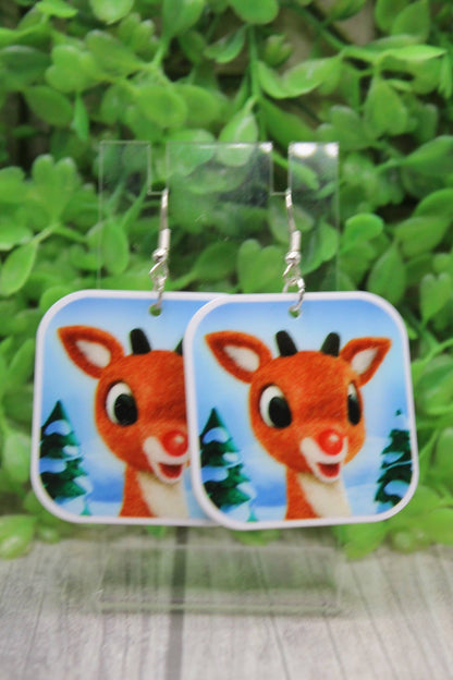 Rudolph the Red-Nosed Reindeer Dangle Earrings – Festive Acrylic Holiday Jewelry