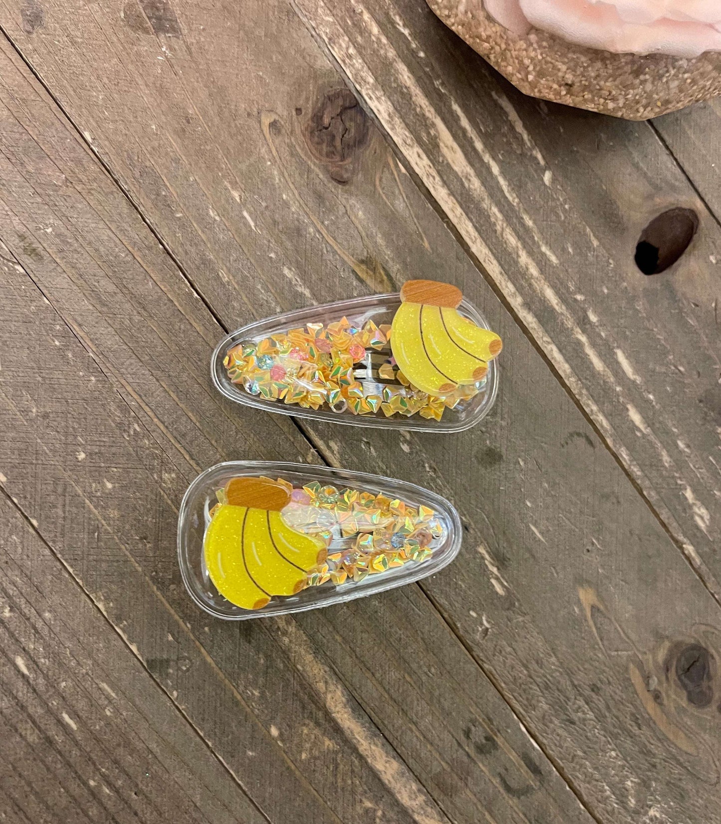 Banana Confetti-yellow Confetti Snap Hair clips (a pair)Pink tiful of LOVE