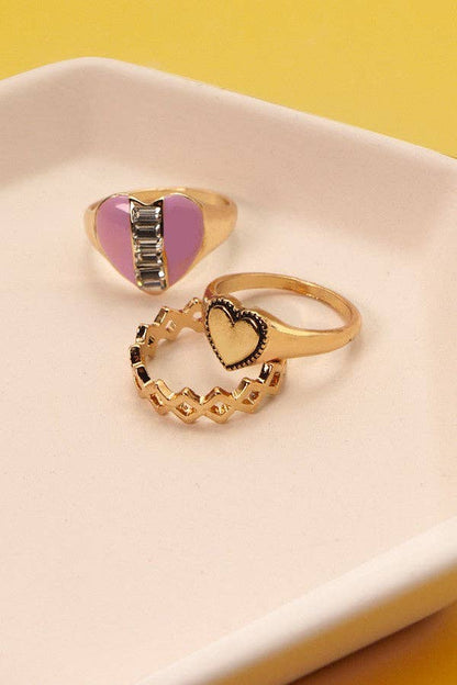 JOSSLYN by wall to wall - EPOXY HEART SET RINGS | 31R22027: GOLD