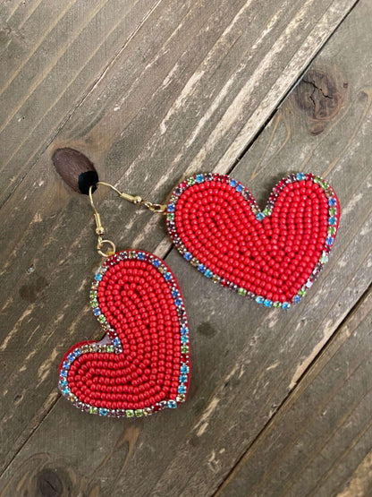 Beaded Heart charm wire EarringsPink tiful of LOVE