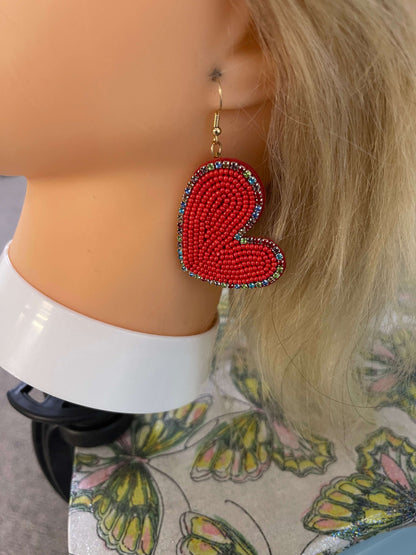 Beaded Heart charm wire EarringsPink tiful of LOVE