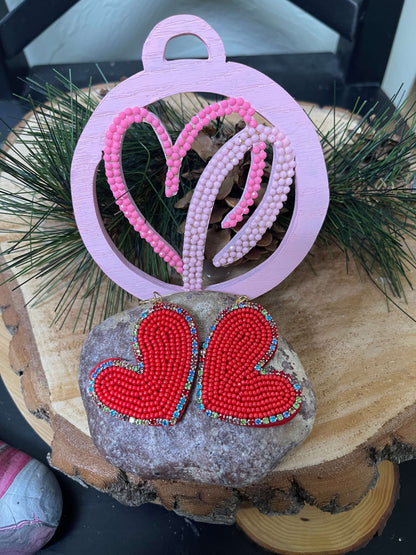 Beaded Heart charm wire EarringsPink tiful of LOVE