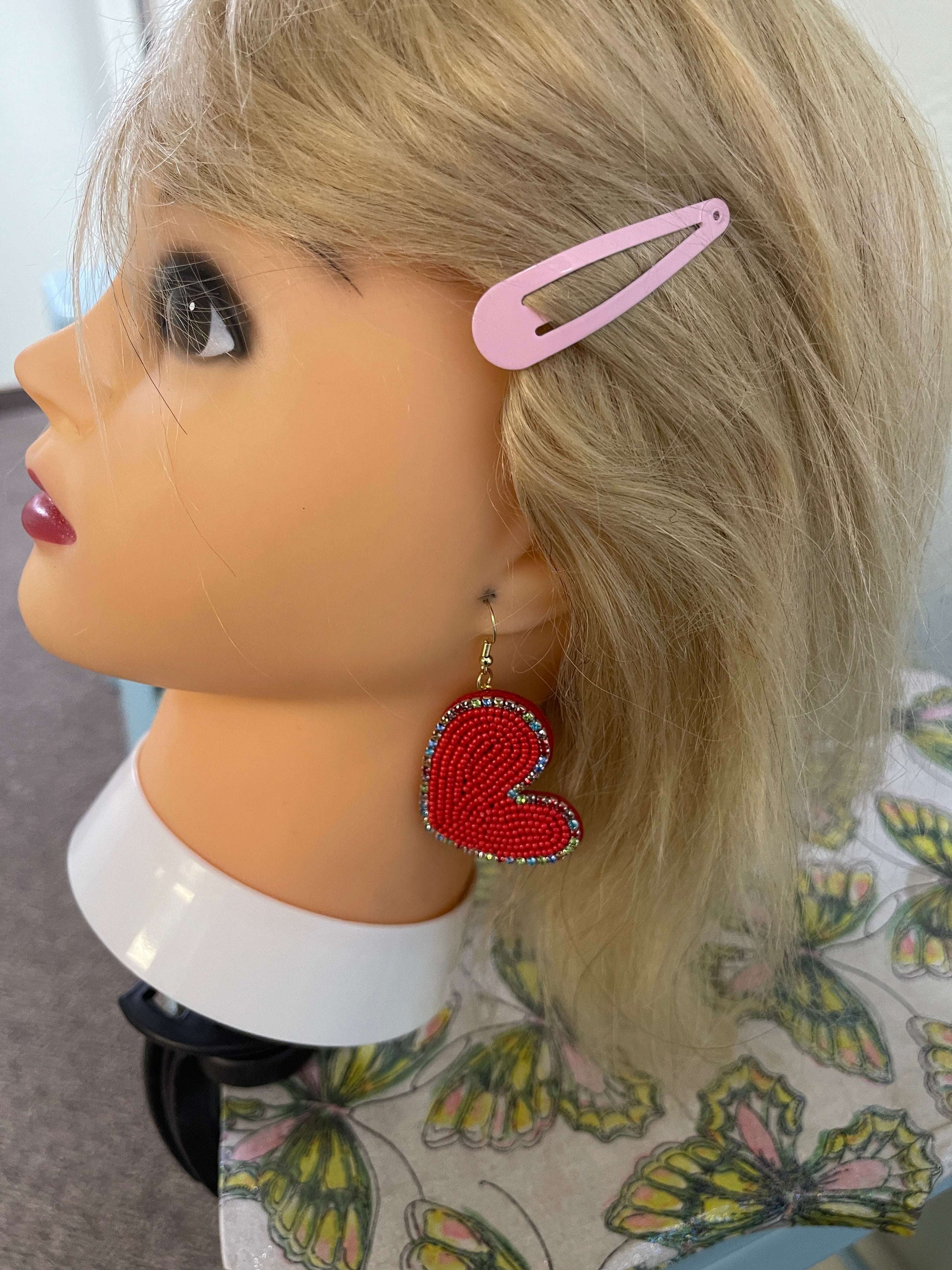 Beaded Heart charm wire EarringsPink tiful of LOVE