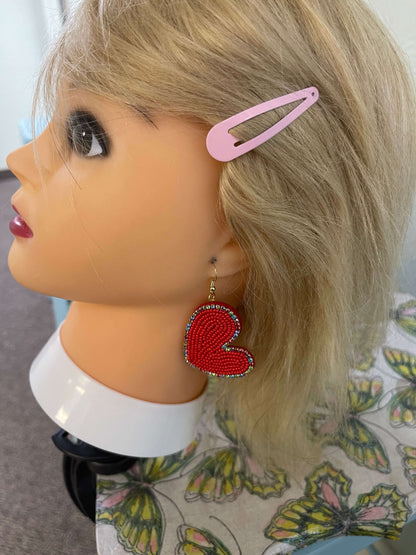 Beaded Heart charm wire EarringsPink tiful of LOVE