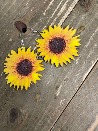 BIG BOLD Wooden Sunflower Wire Earrings--A ray of SunshinePink tiful of LOVE