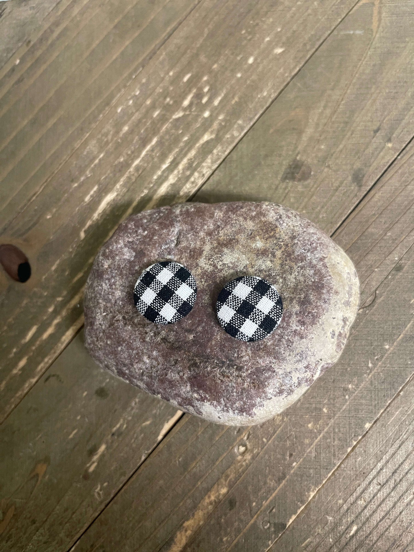 Black and White Checkered Fabric Stud  EarringsPink tiful of LOVE