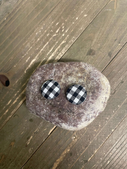 Black and White Checkered Fabric Stud  EarringsPink tiful of LOVE