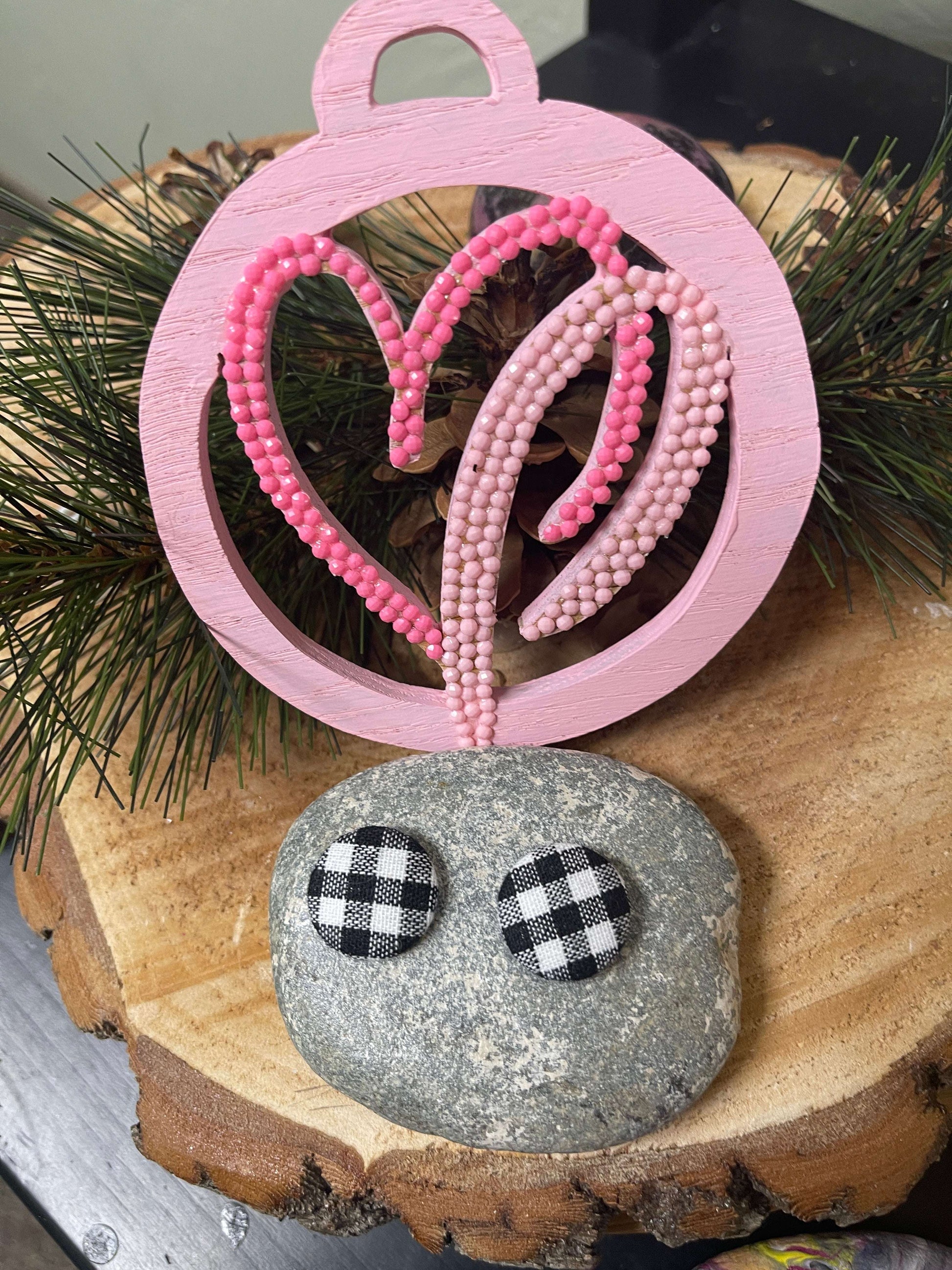 Black and White Checkered Fabric Stud  EarringsPink tiful of LOVE
