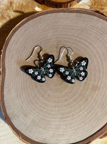 Black Floral Butterfly charm Wire EarringPink tiful of LOVE