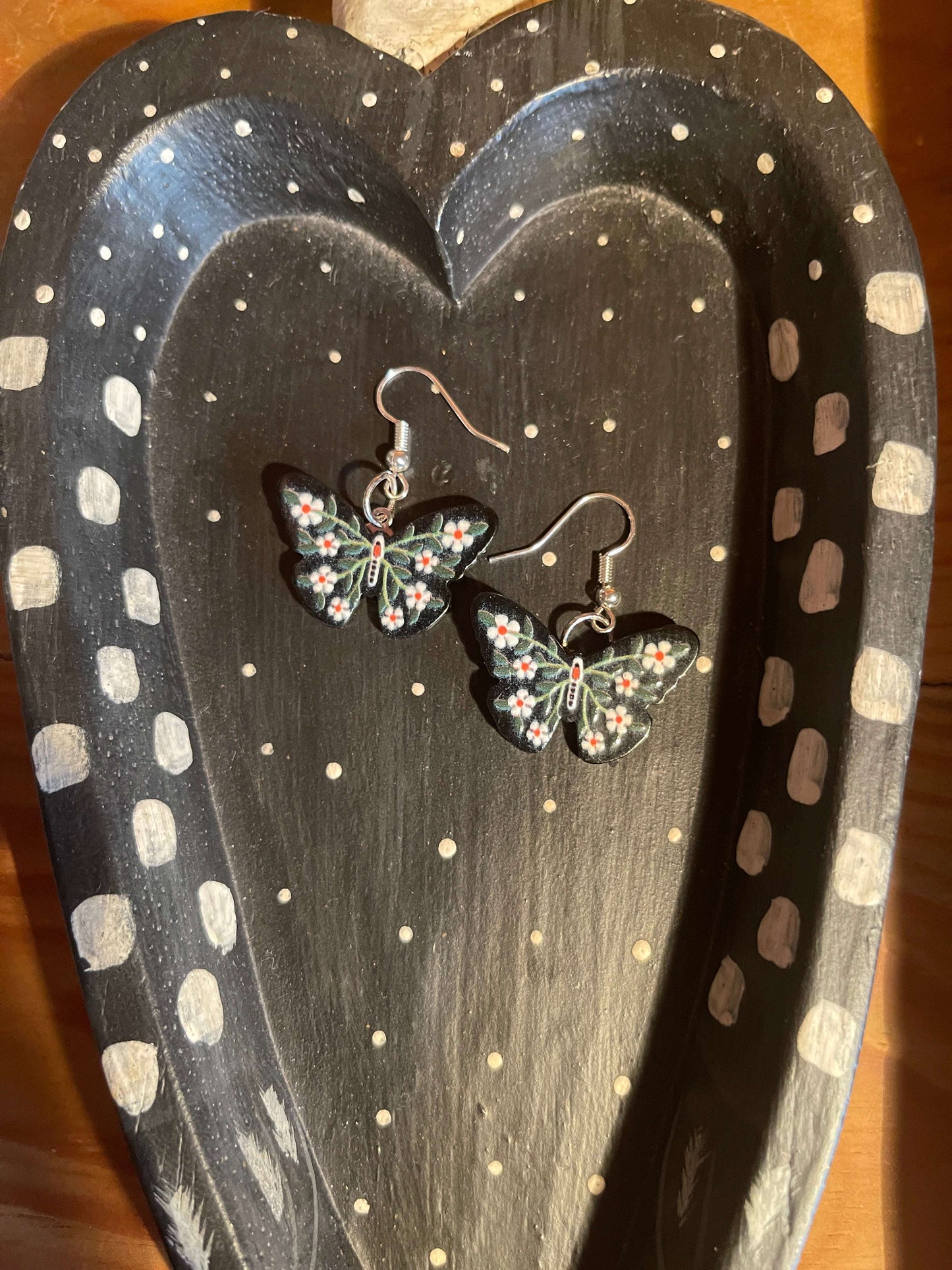 Black Floral Butterfly charm Wire EarringPink tiful of LOVE