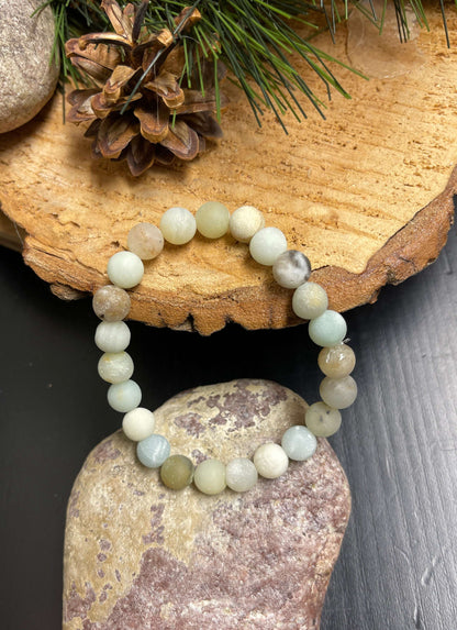 Black Gold Amazonite (Matte) Round gemstone beaded Stretch braceletPink tiful of LOVE