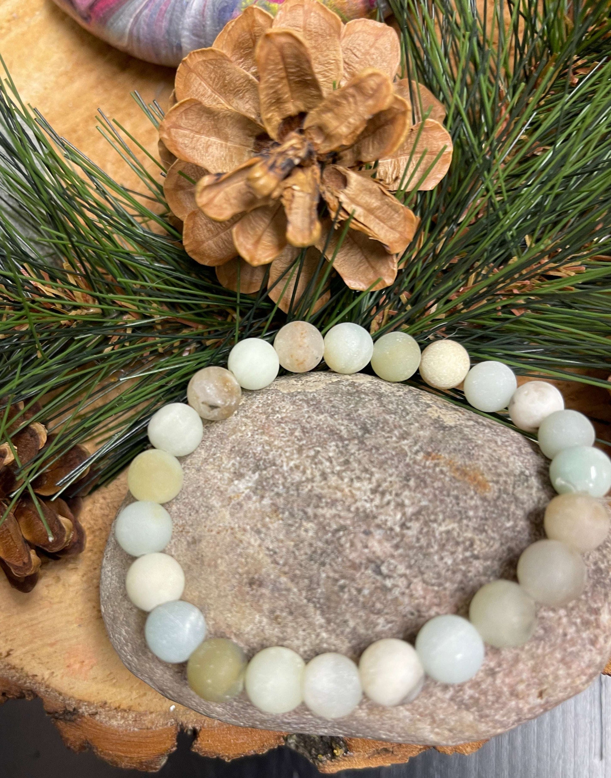 Black Gold Amazonite (Matte) Round gemstone beaded Stretch braceletPink tiful of LOVE