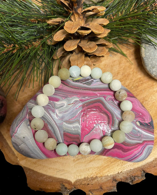 Black Gold Amazonite (Matte) Round gemstone beaded Stretch braceletPink tiful of LOVE