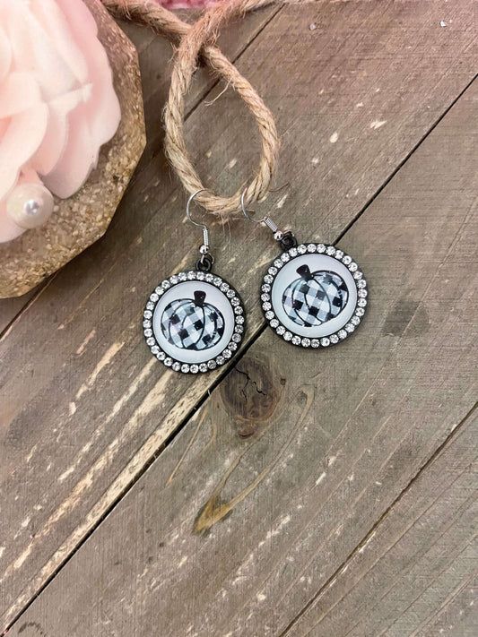 Black n White Pumpkin Cabochon Charm wire earringsPink tiful of LOVE