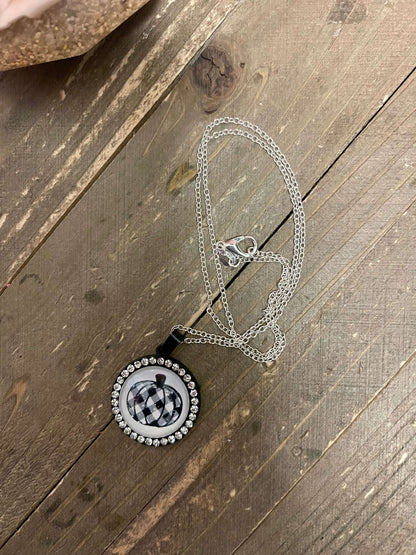 Black n White Pumpkin Cabochon Pendant on a Silver chain NecklacePink tiful of LOVE