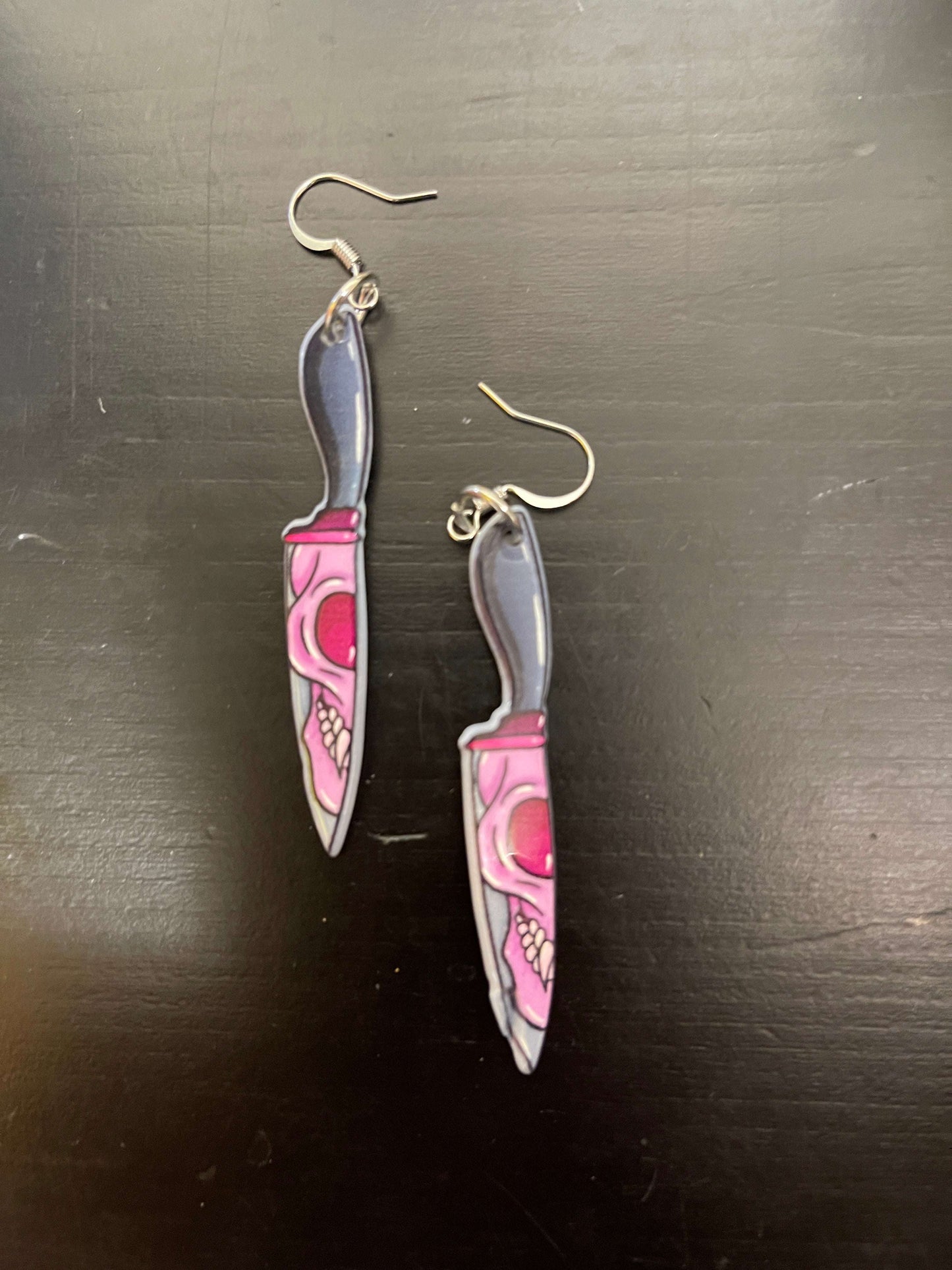 Black &amp;amp; Pink Knife with Skull Face Charm Wire EarringPink tiful of LOVE