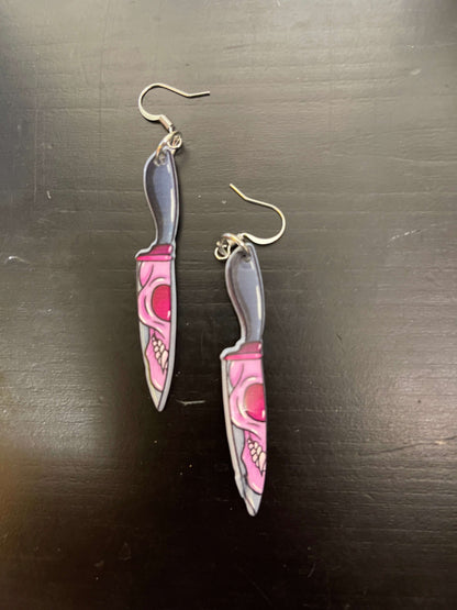Black &amp;amp; Pink Knife with Skull Face Charm Wire EarringPink tiful of LOVE