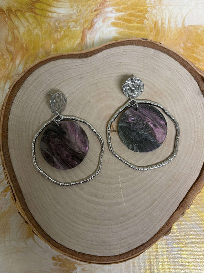 Black shimmer Acrylic charms and Silver circles Stud EarringsPink tiful of LOVE