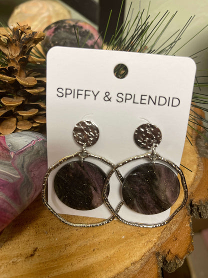 Black shimmer Acrylic charms and Silver circles Stud EarringsPink tiful of LOVE