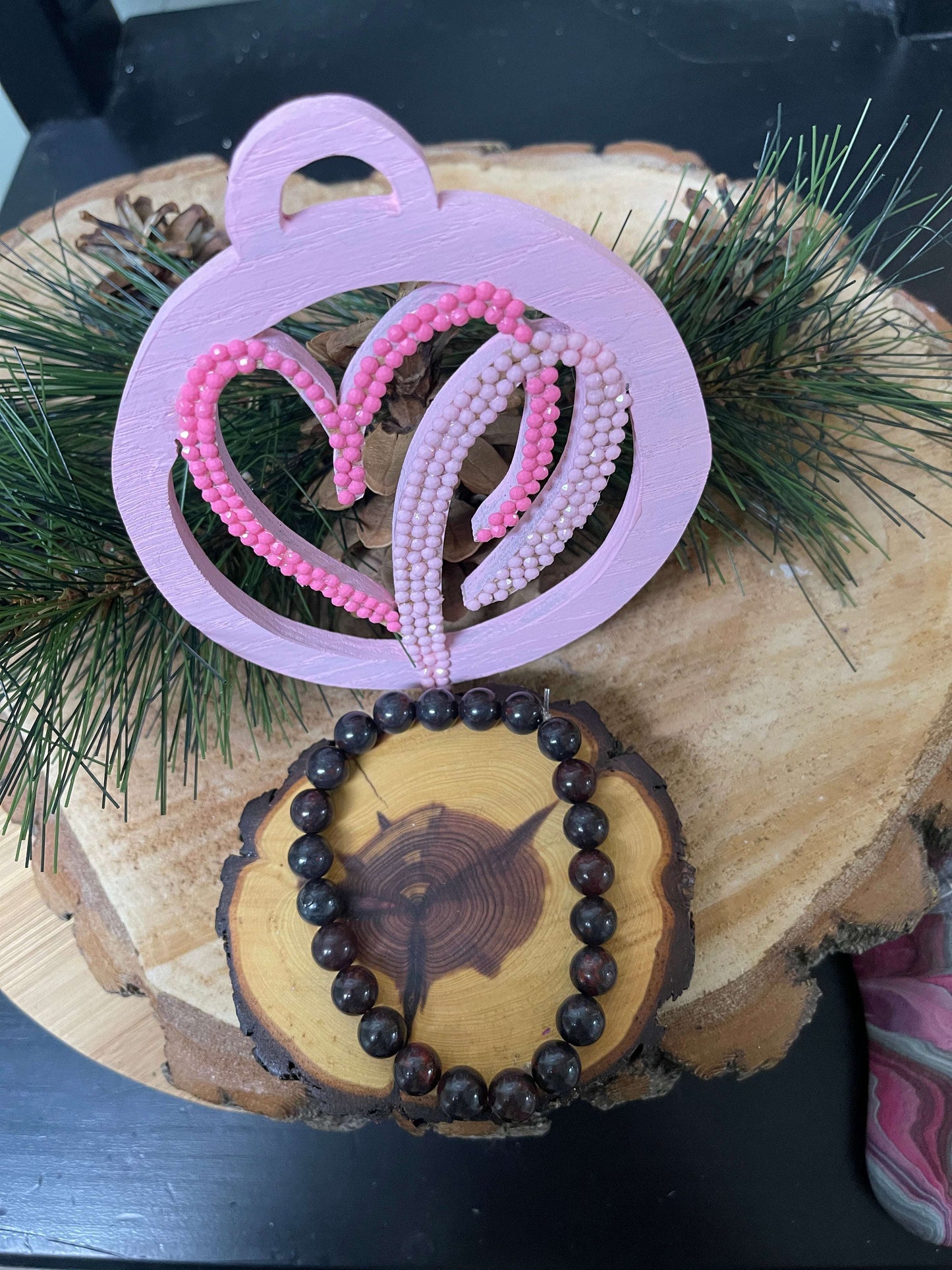 Black Tourmaline in Jasper Beaded Elastic/Stretch BraceletPink tiful of LOVE